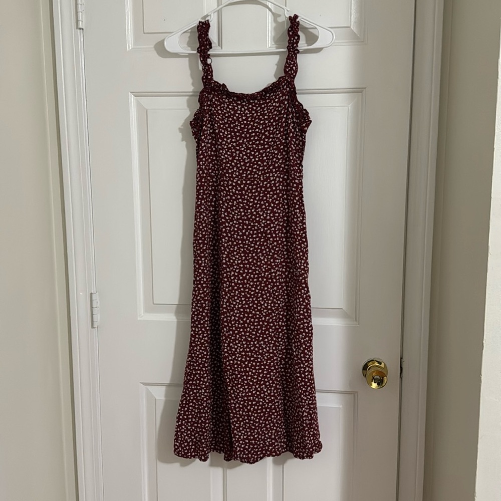 Red floral midi dress